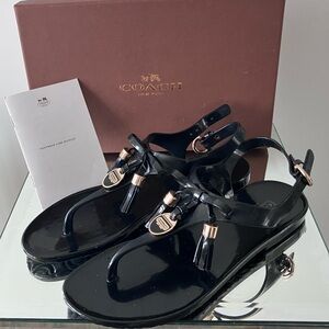 VTG Y2K Coach Helma Jelly A8249 Black w/ Gold Detail Sandals Size 8M NWOT w Box